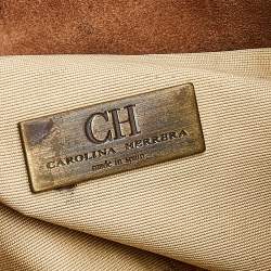 Pre Owned Carolina Herrera Brown/Gold Monogram Embossed Leather Shoulder Bag