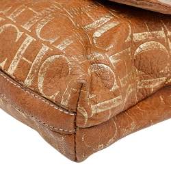 Pre Owned Carolina Herrera Brown/Gold Monogram Embossed Leather Shoulder Bag