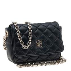Pre Owned Carolina Herrera Black Quilted Leather Chain Shoulder Bag