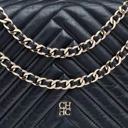 Pre Owned Carolina Herrera Black Quilted Leather Flap Chain Shoulder Bag