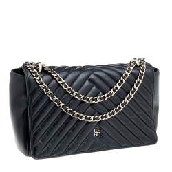 Pre Owned Carolina Herrera Black Quilted Leather Flap Chain Shoulder Bag