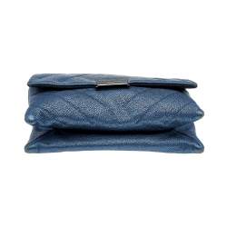 Pre Owned Carolina Herrera Blue Quilted Leather Flap Shoulder Bag