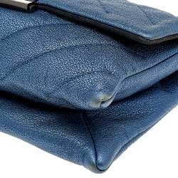 Pre Owned Carolina Herrera Blue Quilted Leather Flap Shoulder Bag