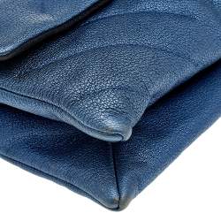 Pre Owned Carolina Herrera Blue Quilted Leather Flap Shoulder Bag