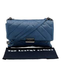 Pre Owned Carolina Herrera Blue Quilted Leather Flap Shoulder Bag