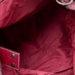 Pre Owned Carolina Herrera Red/Gold Monogram Embossed Leather Chain Tote