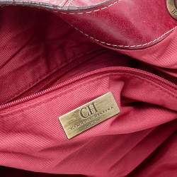 Pre Owned Carolina Herrera Red/Gold Monogram Embossed Leather Chain Tote