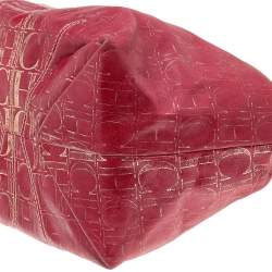 Pre Owned Carolina Herrera Red/Gold Monogram Embossed Leather Chain Tote