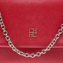 Pre Owned Carolina Herrera Red Leather Minuetto Flap Top Handle Bag