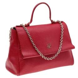 Pre Owned Carolina Herrera Red Leather Minuetto Flap Top Handle Bag