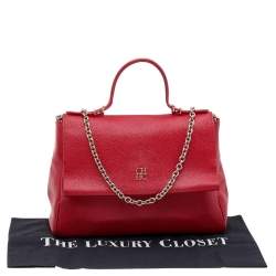 Pre Owned Carolina Herrera Red Leather Minuetto Flap Top Handle Bag