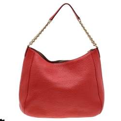 Pre Owned Carolina Herrera Orange Leather Zip Chain Hobo