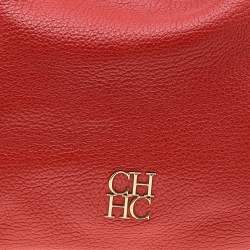 Pre Owned Carolina Herrera Orange Leather Zip Chain Hobo