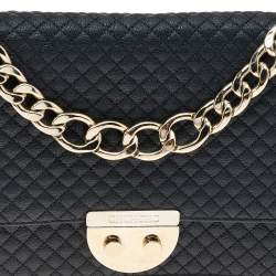 Pre Owned Carolina Herrera Black Quilted Textured Leather Flap Shoulder Bag