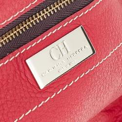 Pre Owned Carolina Herrera Red Monogram Embossed Leather Chain Tote