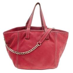 Pre Owned Carolina Herrera Red Monogram Embossed Leather Chain Tote
