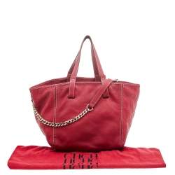 Pre Owned Carolina Herrera Red Monogram Embossed Leather Chain Tote