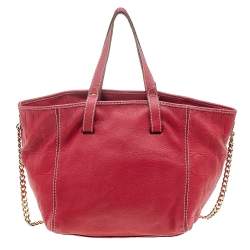 Pre Owned Carolina Herrera Red Monogram Embossed Leather Chain Tote