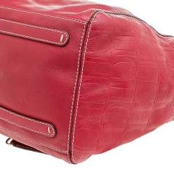 Pre Owned Carolina Herrera Red Monogram Embossed Leather Chain Tote