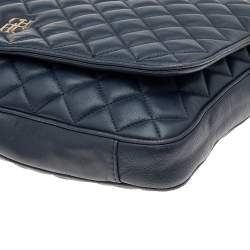 Pre Owned Carolina Herrera Navy Blue Quilted Leather Flap Chain Shoulder Bag