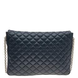 Pre Owned Carolina Herrera Navy Blue Quilted Leather Flap Chain Shoulder Bag