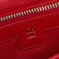 Pre Owned Carolina Herrera Red Leather Logo Flap Continental Wallet