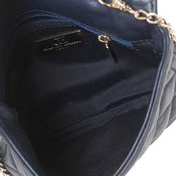 Pre Owned Carolina Herrera Navy Blue Quilted Leather Flap Chain Clutch