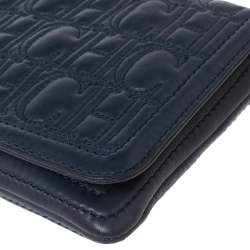 Pre Owned Carolina Herrera Navy Blue Quilted Leather Flap Chain Clutch