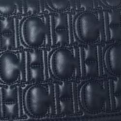 Pre Owned Carolina Herrera Navy Blue Quilted Leather Flap Chain Clutch