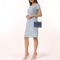 Pre Owned Carolina Herrera Navy Blue Quilted Leather Flap Chain Clutch