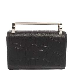 Pre Owned Carolina Herrera Black Logo Embossed Leather Insignia Top Handle Bag