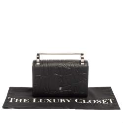 Pre Owned Carolina Herrera Black Logo Embossed Leather Insignia Top Handle Bag