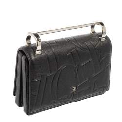 Pre Owned Carolina Herrera Black Logo Embossed Leather Insignia Top Handle Bag