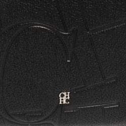 Pre Owned Carolina Herrera Black Logo Embossed Leather Insignia Top Handle Bag