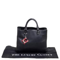 Pre Owned Carolina Herrera Black Leather Charm Tote