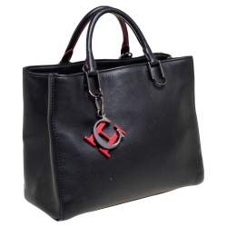 Pre Owned Carolina Herrera Black Leather Charm Tote
