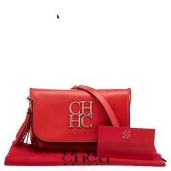 Pre Owned Carolina Herrera Orange Leather Shoulder Bag