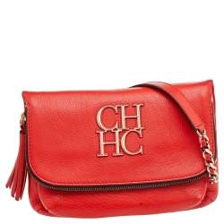 Pre Owned Carolina Herrera Orange Leather Shoulder Bag