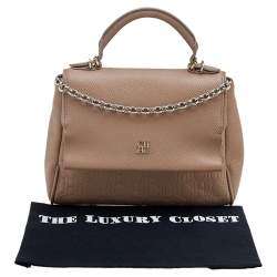 Pre Owned Carolina Herrera Beige Leather Monogram Embossed Minuetto Top Handle Bag