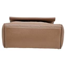 Pre Owned Carolina Herrera Beige Leather Monogram Embossed Minuetto Top Handle Bag