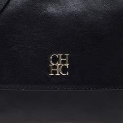 Pre Owned Carolina Herrera Black Leather Chain Flap Shoulder Bag