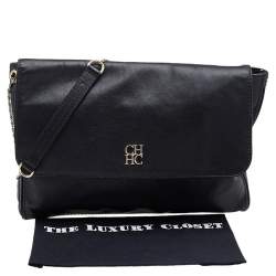 Pre Owned Carolina Herrera Black Leather Chain Flap Shoulder Bag