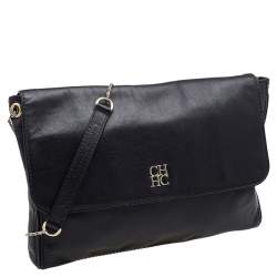 Pre Owned Carolina Herrera Black Leather Chain Flap Shoulder Bag