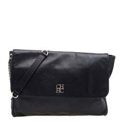 Pre Owned Carolina Herrera Black Leather Chain Flap Shoulder Bag