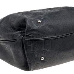 Carolina Herrera Black Monogram Embossed Leather Boston Bag