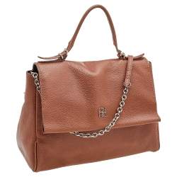 Carolina Herrera Brown Leather Minuetto Top Handle Bag