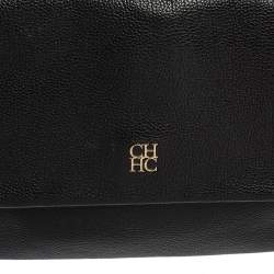 Pre Owned حقيبة كارولينا هيريرا مينويتو قلاب يد علوية جلد أسود 