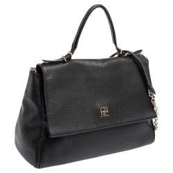 Pre Owned حقيبة كارولينا هيريرا مينويتو قلاب يد علوية جلد أسود 