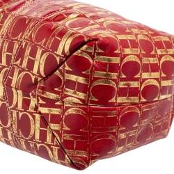 Pre Owned Carolina Herrera Red/Gold Monogram Leather Chain Tote