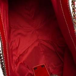 Pre Owned Carolina Herrera Red/Gold Monogram Leather Chain Tote
